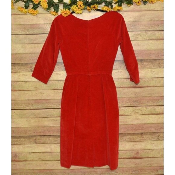 Ladies XS Handmade Red Velvet Midi Sheath Dress Christmas Red Party Winter - Picture 3 of 5